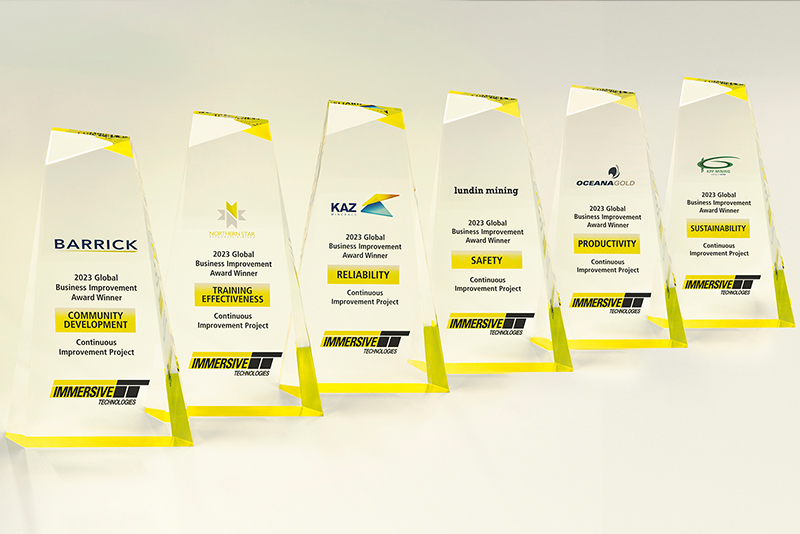 2023 Global Business Improvement Award trophies