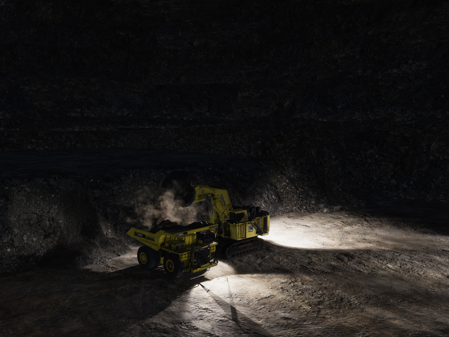 Komatsu PC5500-11, PC7000-11 (Modified Ignition) Operating at Night Training