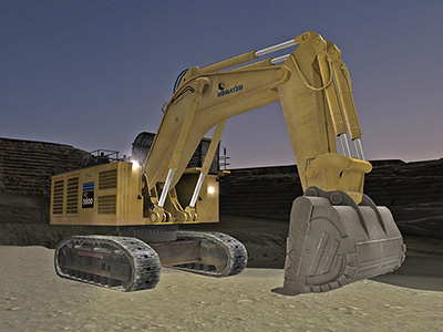 Komatsu PC5500-6 Operating at Night Training