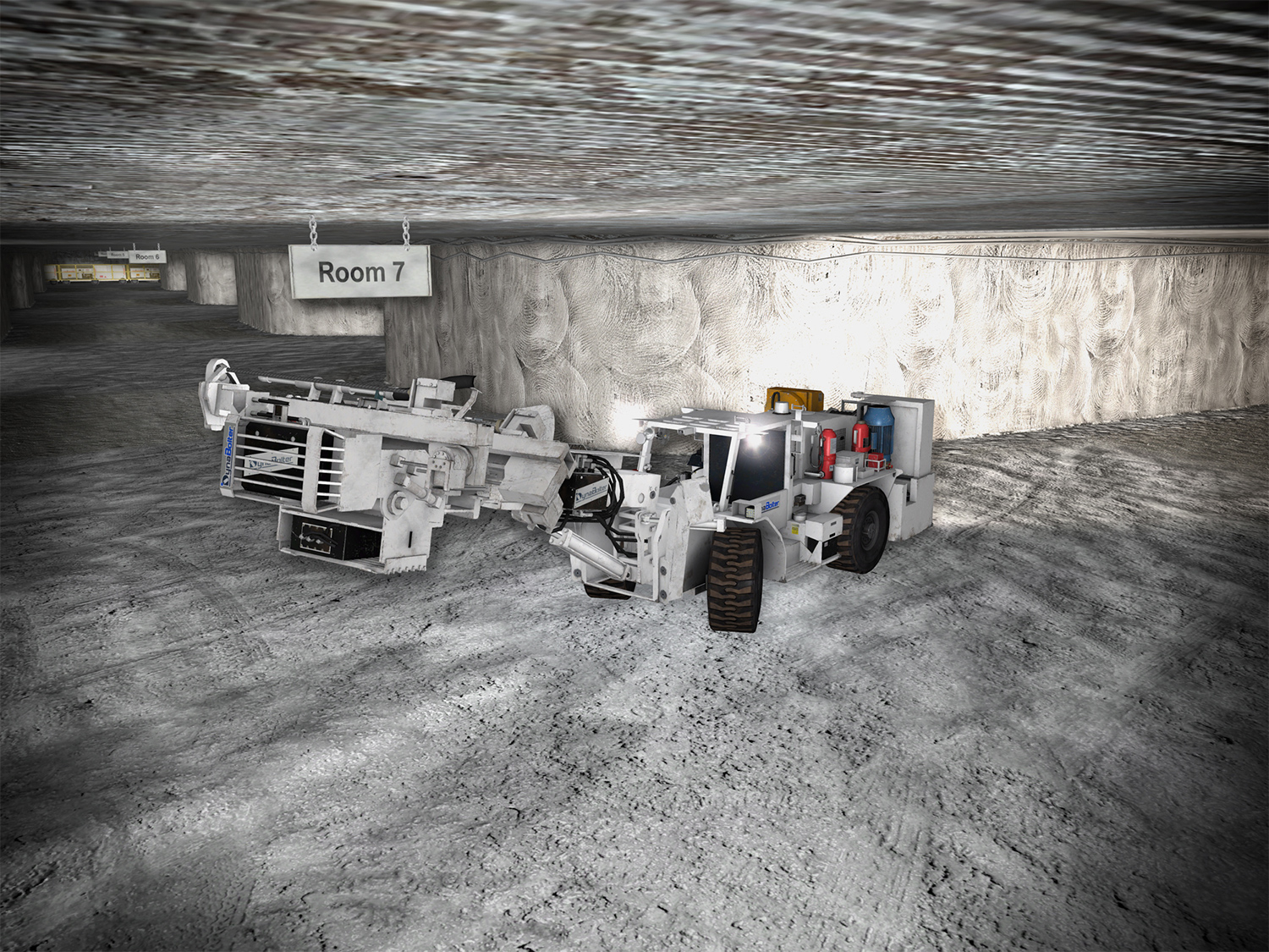 DynaBolter V2.0 Underground Bolter tramming with lights on