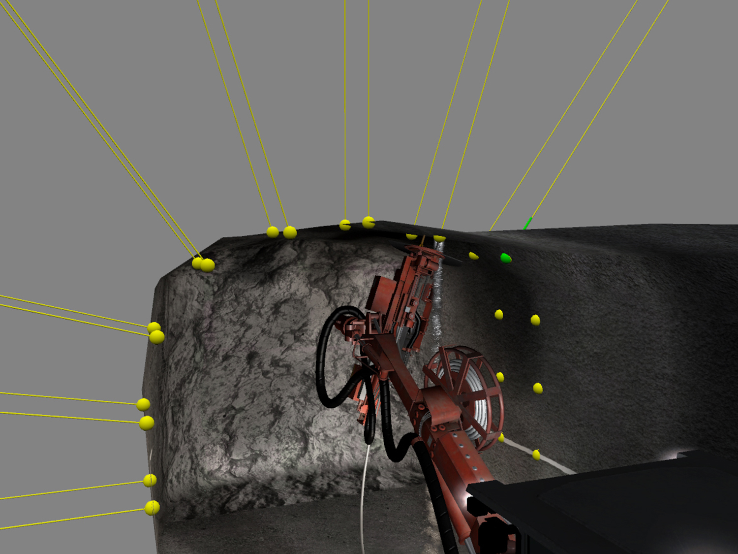 Sandvik DS422i Cable Bolter with Assistacne on Training (Trainer Station Left View)