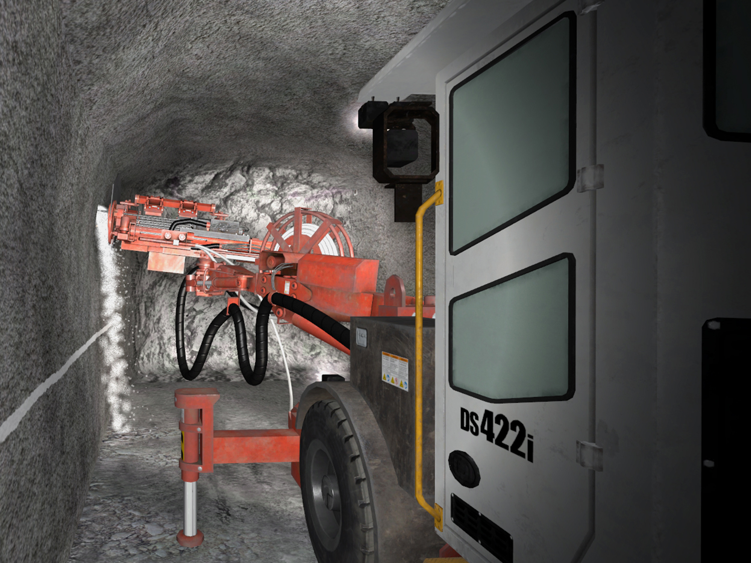 Sandvik DS422i Cable Bolter Drilling with Lights on Training