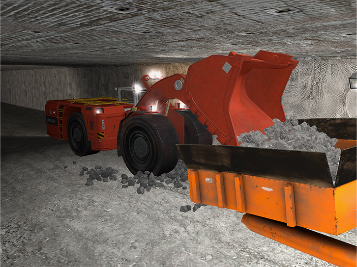Sandvik LH518B Dumping Training into a Crusher
